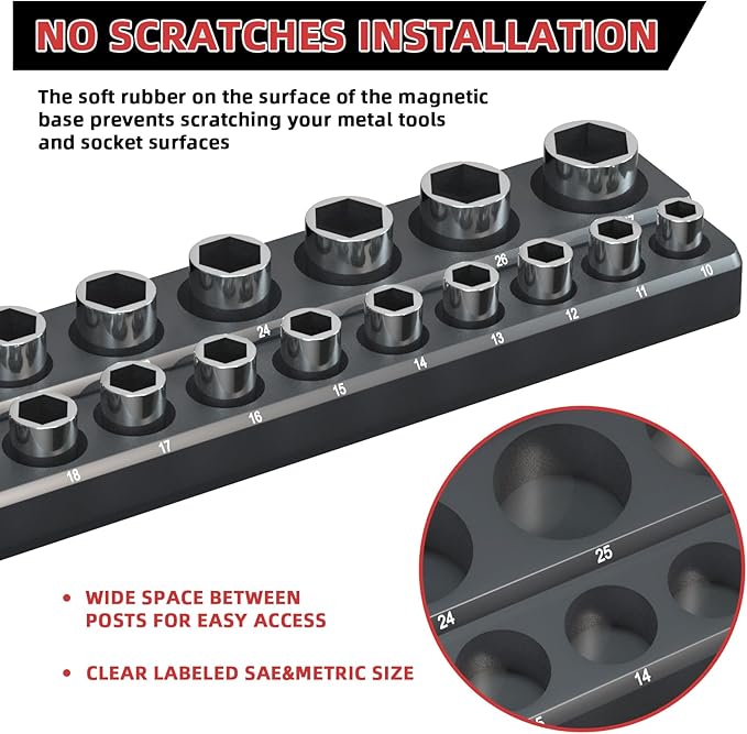 Magnetic Socket Organizer Holder Set – 3-Piece Tool Organizers Including 1/4", 3/8" and 1/2" Drive Socket Holder Metric 68 Pieces Socket Trays (Sockets are not Included)