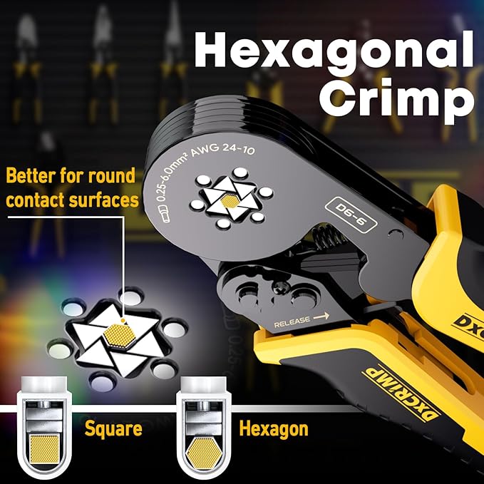 Crimping Tool For Ferrule Electrical Connectors - Ratcheting Wire Crimper for 24-10 AWG - Hexagon Ferrule Crimping Pliers - Crimping Pliers Set with Wire Strippers