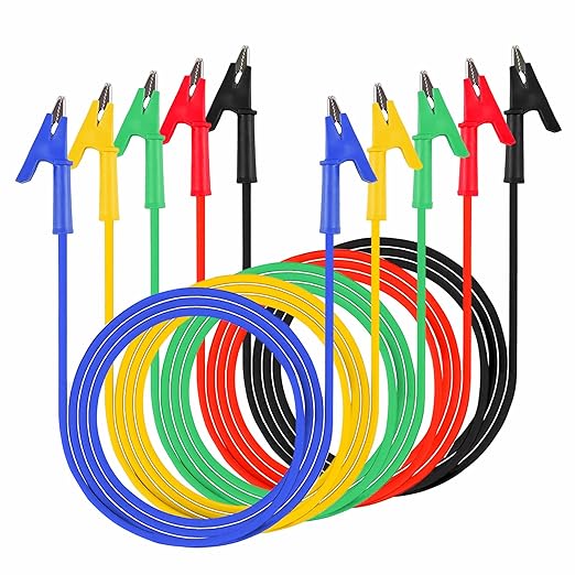 5PCS Alligator Clips Test Leads Dual Ended Crocodile, Alligator Clips Electrical Test Leads Set,Jumper Wires Heavy Duty with,for Electrical Testing, 5 Colors 3.28 ft(Y-Y 1m 5S)