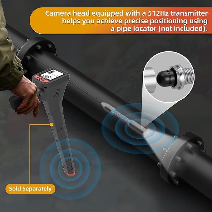 Sanyipace Sewer Camera 165FT/50M with Wheels and Retractable Handle, Self-Leveling, Support 512Hz Locator, Meter Counter, Video Audio Record, Speaker, Keyboard Input, 5x Zoom, 10" HD Screen, 7mm Cable