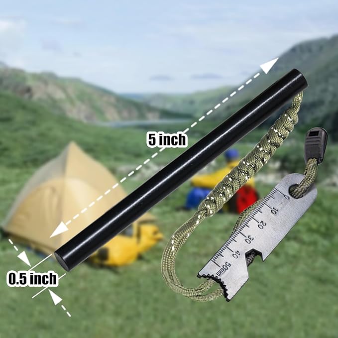 1/2"X 5" Ferro Rod Fire Starter, Drilled Flint and Steel Fire Starter Kit, Ferro Rods with Paracord Landyard Handle and Striker, Fire Starter Survival Tool for Outdoor Activity