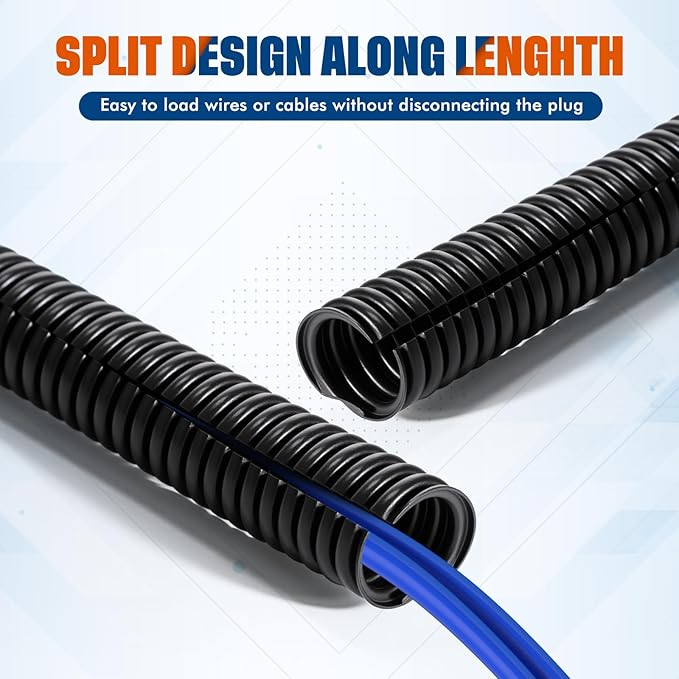 Sasylvia 1/4", 1/2", 3/8" X 10 ft Split Wire Loom Tubing Automotive Wire Loom Assortment Split Cable Sleeves Bulk Flexible Electrical Conduit Protective Kit