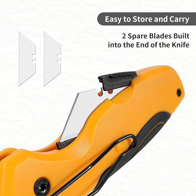 Folding Utility Knife with Pry Bar – Quick Change Box Cutter with Belt Clip, Liner Lock and 2 Extra SK5 Blades for Construction DIY and Outdoor Tasks