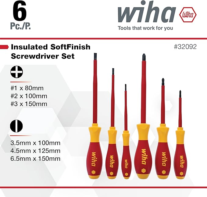 Wiha 32092 Slotted And Phillips Insulated Screwdriver Set, 1000 Volt