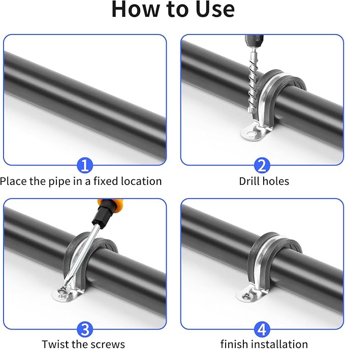 1 Inch Reinforced Rigid Pipe Strap, 20 PCS 2 Holes U Bracket Cable Clamp Hanger, Rubber Cushioned Insulated Clamp, Conduits Strap Clamps for Pipe Fixing on Various Surfaces(25mm)