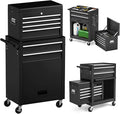 S AFSTAR 6-Drawer Rolling Tool Chest, High Capacity Tool Storage Cabinet with 4 Hooks, Locking System and Universal Wheels, 2-in-1 Detachable Large Toolbox for Garage Workshop (Black)