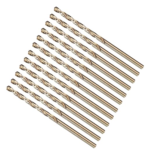 METALLIXITY Drill Bit (#43) 12Pcs, M2 High-Speed Steel Micro Number Bits Spiral Flute 135°Point Tip Gold Finish for Stainless Steel Iron Copper Aluminum Hard Metal