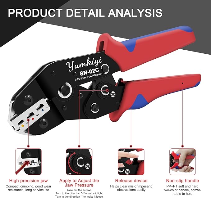 Crimping Tool - AWG23-13, Nylon Terminal，Pre-Insulated Terminal Crimpers, Compact Ratcheting Wire Crimper Tool for DIY, Automotive, and Marine Wiring (YmSN-02C)