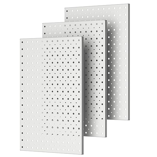 Metal Pegboard Panels 16×12 Inch, Wall-Mounted Tool Organizer Boards, Modular Pegboards for Garage, Workshop, Kitchen, Workbench, or Storage Room (3 PCS, Grey)