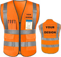 YOWESHOP High Reflective Visibility Safety Vest Custom Your Logo Safety Workwear with Reflective Strips and Pockets