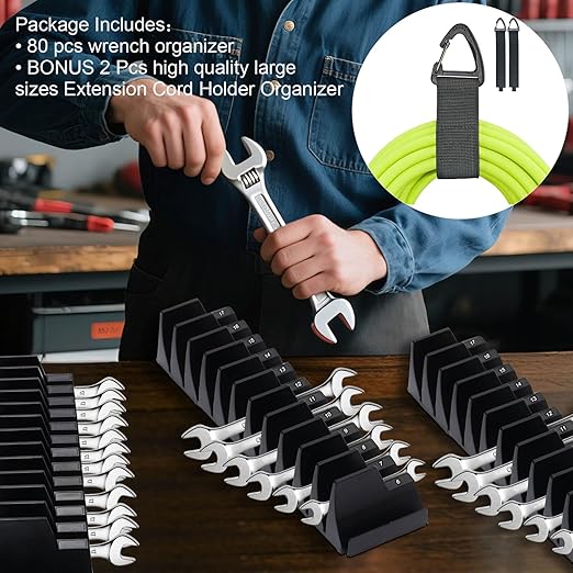 80 Pcs Modular Wrench Organizer - Tool Magnetic Customizable Wrench Holder for Tool Box Widget,Wrench Rack for Tool Drawer Storage,Extension Cord Holder Organizer Inksilvereye (Black)