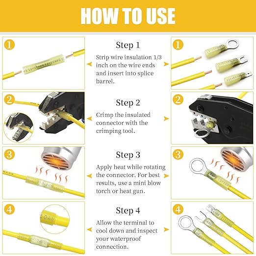 330PCS Heat Shrink Wire Connectors, Marine Grade Heat Shrink Butt Connectors, Waterproof Electrical Wire Terminals Kit 22-10 AWG Insulated Ring Fork Spade Butt Splices for Automotive Boat Truck