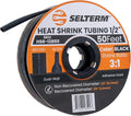 SELTERM 1/2" Black [50 Feet] Marine Grade Heat Shrink Tubing Roll, 3:1 Ratio Dual Wall Adhesive Lined Waterproof Heat Shrink Wrap Tube, for Battery Cable Lugs Wire Terminals Connectors