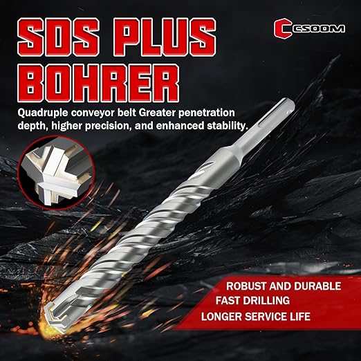 CSOOM SDS Plus Rotary Hammer Drill Bit 3/4"x8.27", Professional Concrete Drill Bit for Concrete, Brick, Stone and Cement Walls