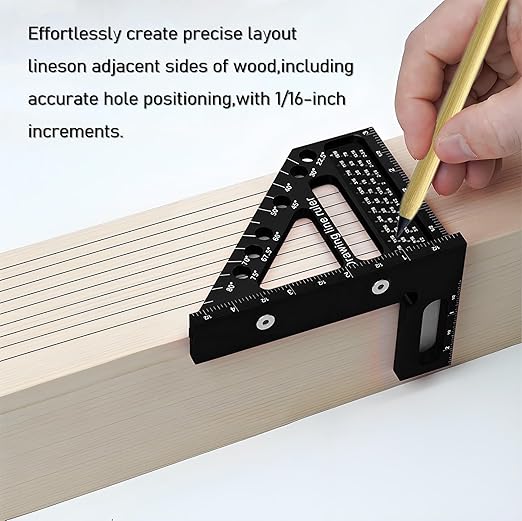 3D Aluminum Multi Functional Carpenter Square - Woodworking Square Tool and Measuring Triangle Ruler, Ideal for Angular Measurement, Drawing Right Angles & Parallel Lines in Woodwork and DIY Projects