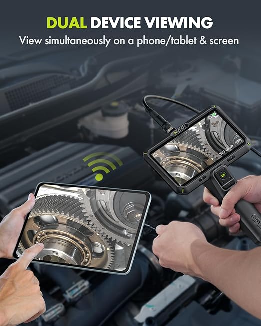 Anykit Endoscope Camera with Light,1080P Dual Lens Endoscope，6" IPS Screen Borescope, Plumbing Snake Inspection Camera with Split Screen, 32GB Card, Plumbing Snake Camera for Home (16.5FT)