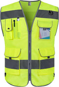 TCCFCCT Safety Vest for Men Women 9 Pockets High Visibility Reflective Vest for Safety, Work Vest with Reflective Strips, Meets ANSI/ISEA Standards, (Yellow, X-Large)