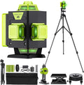 Laser Level with Tripod, 16 Line 360° Self-Leveling 4D Green Cross Line Laser with 2 Batteries, Aluminum Stand, Adjustable Brightness, Magnetic Bracket, Remote Control
