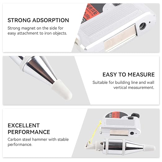 Magnetic Plumb Bob with String, Plumb Bob Reel Retractable Plumb Line Tool, 8m/ 26ft Automatically Stretch Line Quickly Stabilize Plumb Bob Tool for Construction Building Line