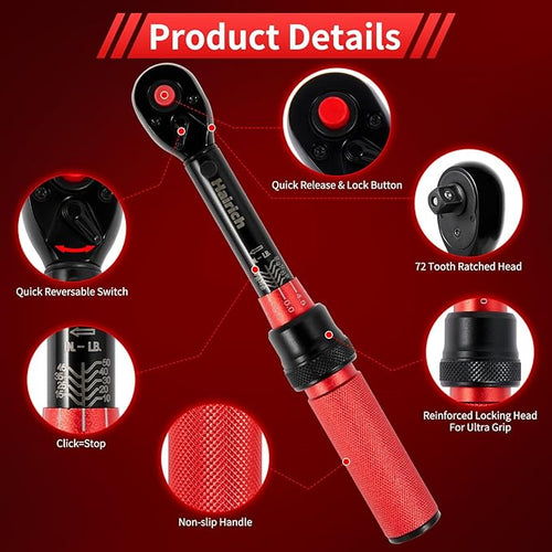 1/4-Inch Drive Click Torque Wrench, Dual-direction Adjustable Torque Wrench 10-50in.lb/1.1-5.7Nm, 72 tooth High Precision Small Torque Wrench with Dual Range Scales for bike, motorcycle