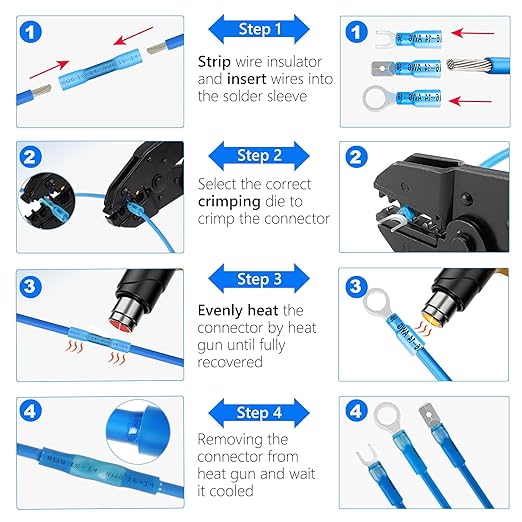 Kuject 260PCS Heat Shrink Wire Connectors Kit, Electrical Waterproof Crimp Butt Terminals, Insulated Spade Connectors for Automotive Marine Boat Truck, Include Rings Forks Spade Butt Splices