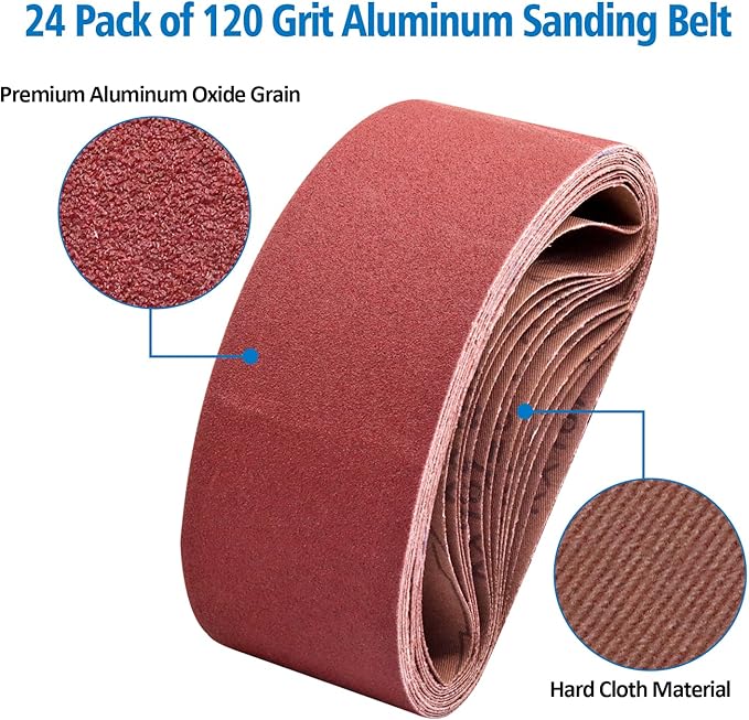 3 x 18 inch Sanding Belts, 120 Grit 3x18 Aluminum Oxide Belt Sander Sanding Belt, Belt Sander Belt for Woodworking, 24 Pack(3x18in, 120 Grit)