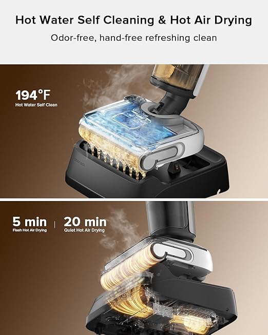 roborock F25 Wet Dry Vacuum Cleaner, Cordless Vacuum Mop All in One with 20000Pa, 194°F Hot Air Flash Drying & Hot Water Self Cleaning, Zero-Tangle Wet Mop Cleaner for Hard Floor, 180° Lie Flat