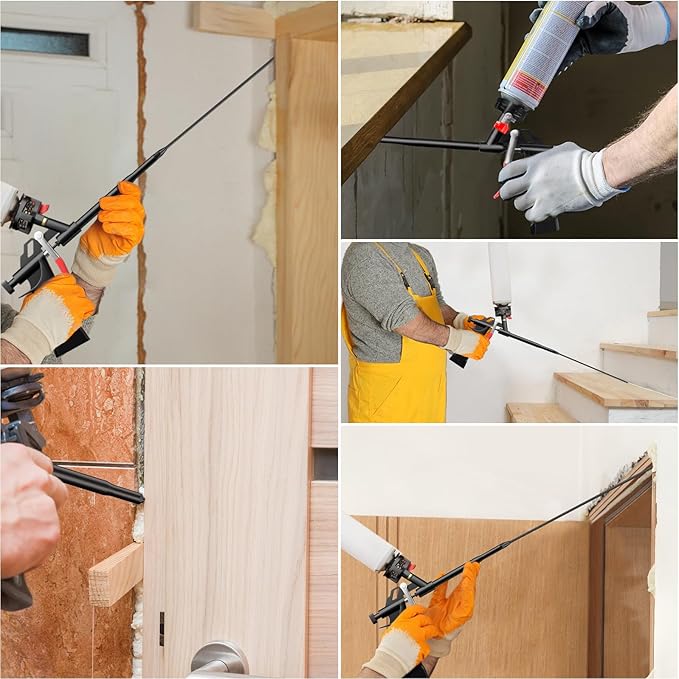 Lytool Spray Foam Gun with 12.6” Extension Rod PTFE Non Stick Barrel Copper Nozzle Adjustable Flow Caulking Gun with Cleaning Brush for Insulation Sealing Compatible with PU Foam Cans Easy to Clean