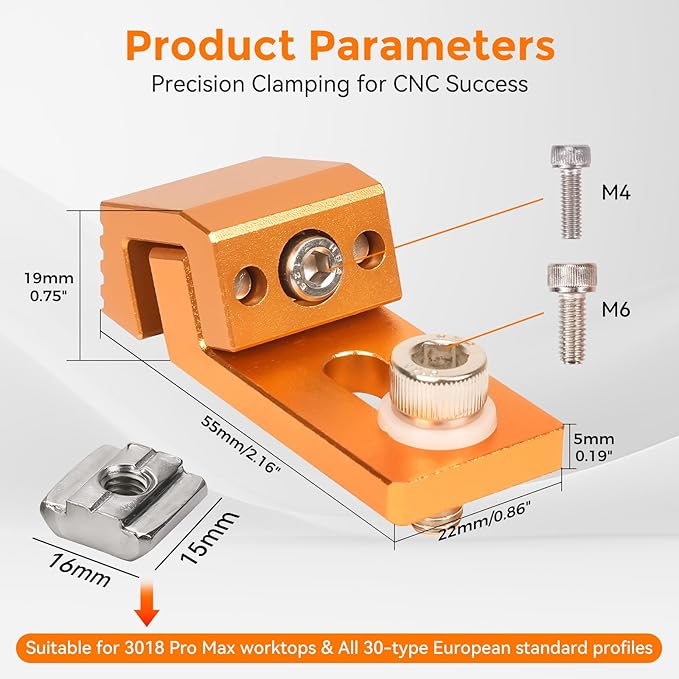 Aluminum Tiger Claw – Compatible with 3018 Pro Max/3018 Pro Ultra CNC Machine, T-Track & Perforated Worktables – Ideal for Secure CNC Machining, Low Profile Side Clamps for CNC Router