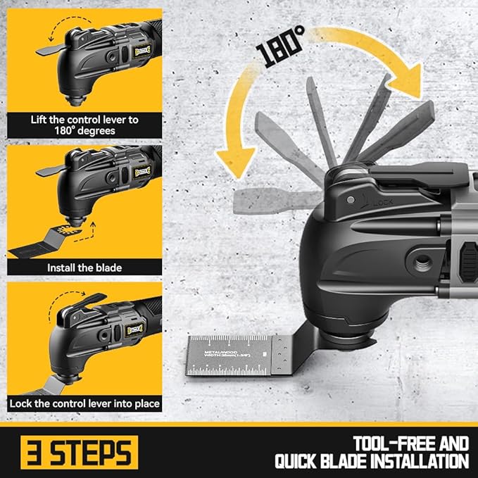Cordless Oscillating Tool for Dewalt 20V Battery, 6 Variable Speed Brushless-Motor Tool, Oscillating Multi Tool Kit for Cutting Wood Drywall Nails Remove Grout & Sanding(Battery Not Included)