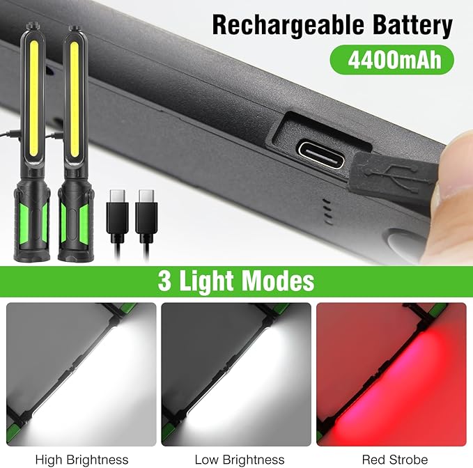 SYLSTAR Work Light for Mechanic, 2400LM LED, 4400mAh Rechargeable, Magnetic, Underhood Work Light with Hooks for Car Repairing/Inspection/Garage/Workshop/Emergency
