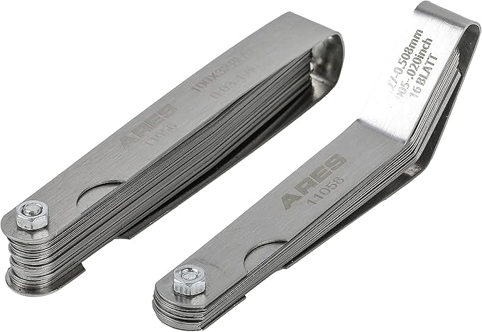 ARES 11042-2-Piece Tapered Feeler Gauge and Offset Feeler Gauge Set has 32 Dual-Marked SAE & Metric Sizes - Offset has 16 Dual-Marked Sizes - Precisely Measure Mechanical Clearances