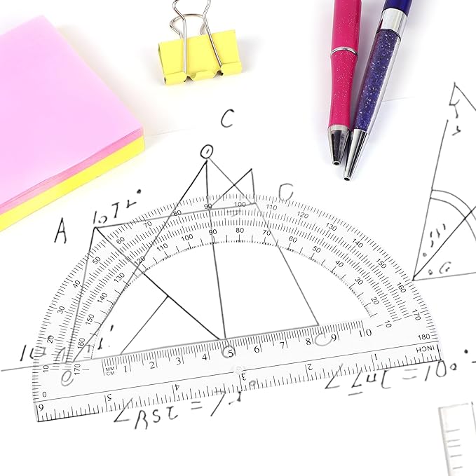 Plastic Protractor Math Protractors 180 Degrees for Geometry Classroom Student School Office Supplies, 6 Inch, Pack of 2 (Clear)