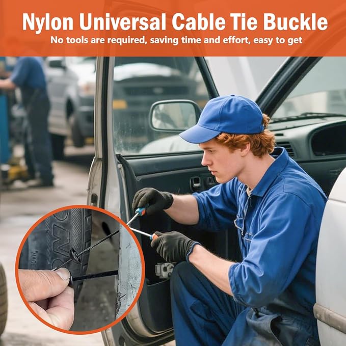 120 PCS Nylon Universal Cable Tie Buckle, Heavy Duty Self-Locking Zip Ties Holder with Pin & Button Design, UV Resistant Zipties for Car Daily Auto Fixing, Car nylon Zip Ties.