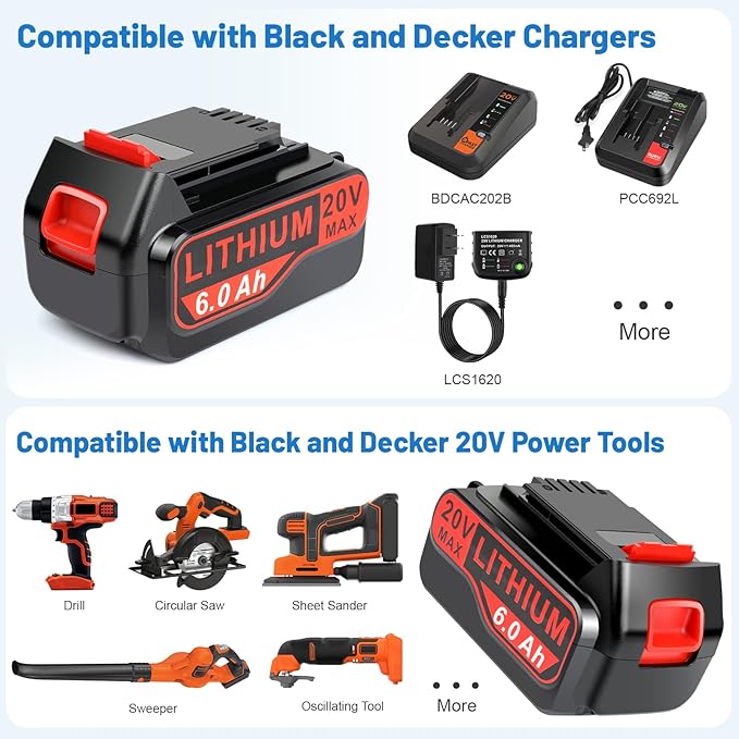 ARyee 4-Pack LBXR20 6.0Ah 20V Replace for Black and Decker 20V Battery Max LB20 LBX20 LBXR2020 LBX4020 LB2X4020 LBXR20-OPE LBX4020 LST220 Cordless Power Tools