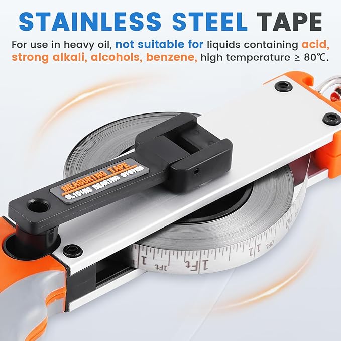 YJINGRUI 66ft/20M Oil Tank Gauging Tapes, Explosion Proof, Stainless Steel Oil Gauging Tape with 350g Brass Plumb Bob, Bent-Handle