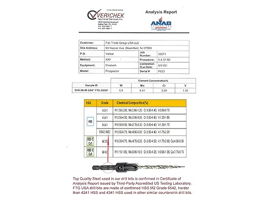 FTG USA Adjustable Wood Countersink Drill Bit #6 (9/64") with Tapered Drill Bit for Woodwork