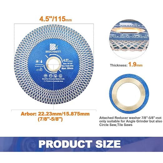 Diamond Porcelain Tile Saw Blade - BRSCHNITT 2pcs 4.5" Super Thin Diamond Cutting Grinding Disc with X Teeth Arbor 7/8“-5/8“ for Ceramic Tiles,Granite,Marble Angle Grinder Circle Saw Blade