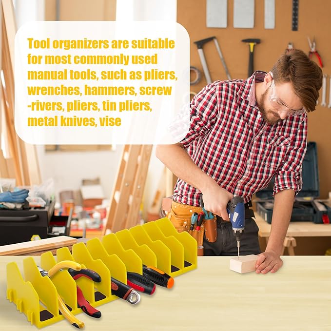 4 Pack Plier Organizer Rack, Pliers Organizer for Tools Cutters with Extendable Design & Non-Slip Rubber Base, 40 Slots Tool Box Drawer for Pliers, Wrenches, Screwdrivers,Green&Yellow