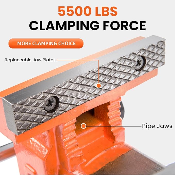 Forward Bench Vise 5 Inch Ductile Iron Bench Vice with 360 Degree Swivel Base and Channel Steel Guide Bar 30505 (5")