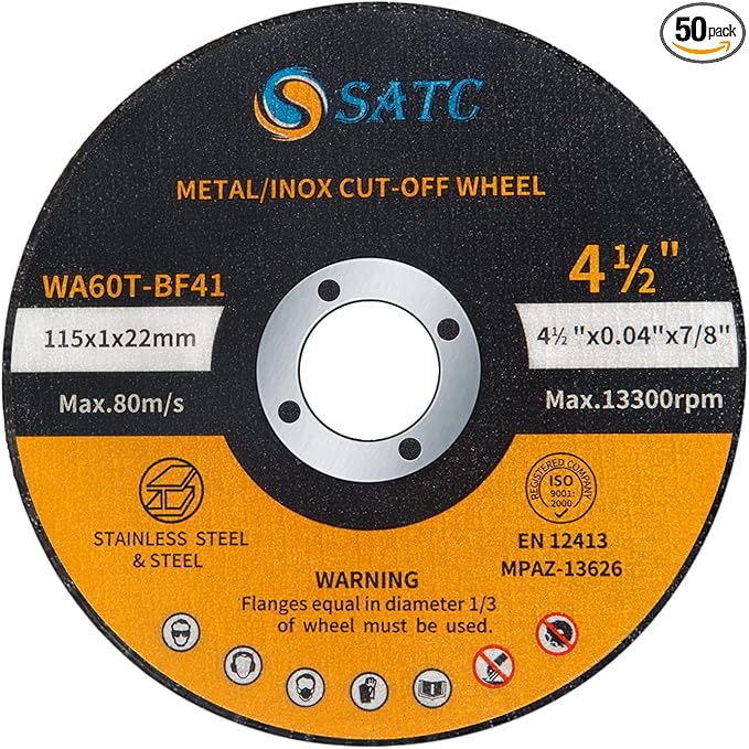 S SATC 4 1/2 Cut Off Wheel 50 PCS Cutting Wheels 4.5"x.040"x7/8" Angle Grinder Cutting Disc Ultra Thin Metal & Stainless Steel
