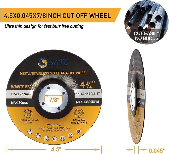 S SATC 25PCS 4 1/2 Cut Off Wheel Grinder Blades 4-1/2" x .045 x 7/8" Cutting Disc Cutting Wheel Die Grinder Cut Off Blades Fits Angle Grinder Air Tool