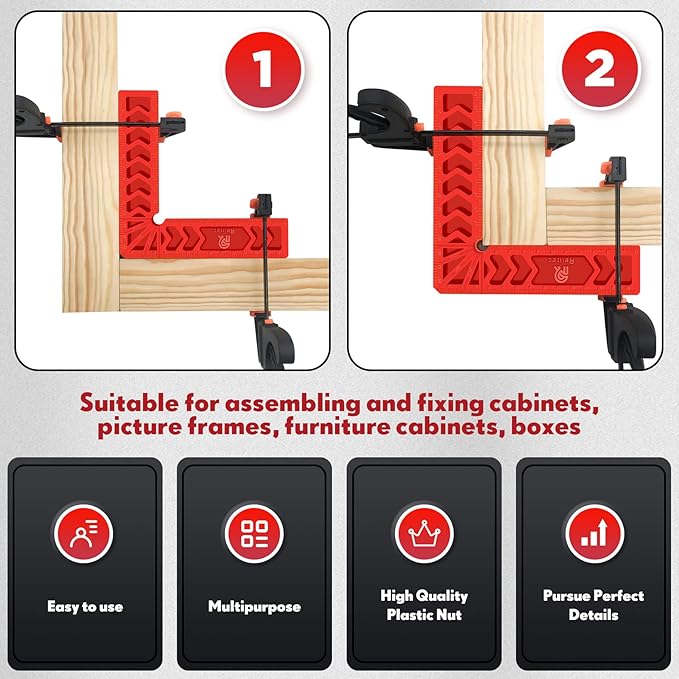 90 Degree Positioning Squares, Clamping Square, Right Angle Clamp Corner Clamp Woodworking Tools for Wood Cabinets, Carpenter Tool for Photo Frames Box Drawer, Set of 12（3" 4" 6")