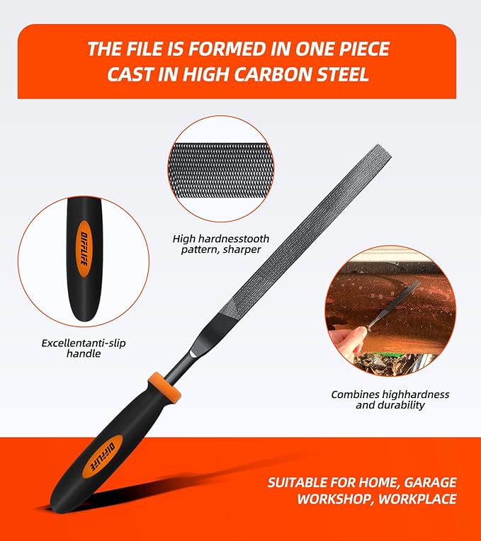 Needle File Set - Carbon Steel 6-Piece Set Includes Flat, Flat Warding, Square, Triangular, Round, Half-Round Files