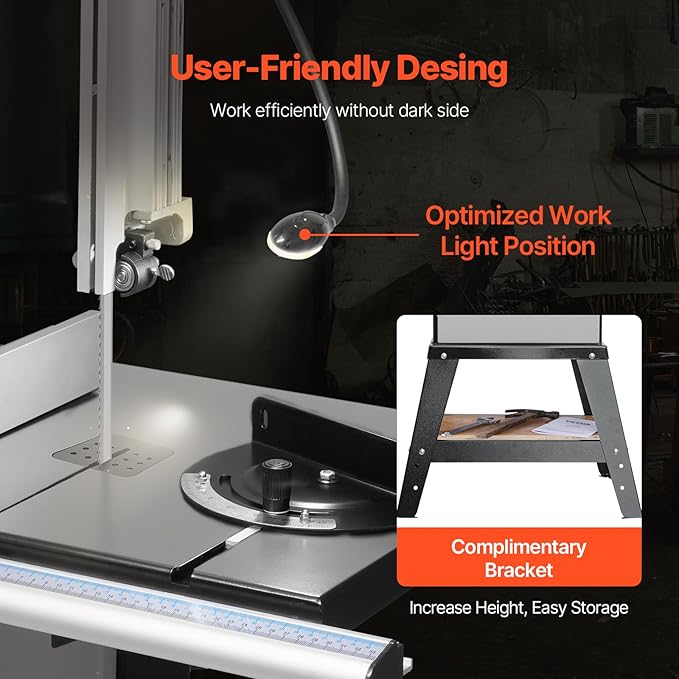 VEVOR Band Saw, 13.39-Inch, Benchtop Bandsaw with Stand, 440-846 RPM Continuously Viable Speed, 1100W 1-1/2HP, 110V, Optimized Work Light, and Miter Gauge, for Woodworking Aluminum Wood Metal Copper