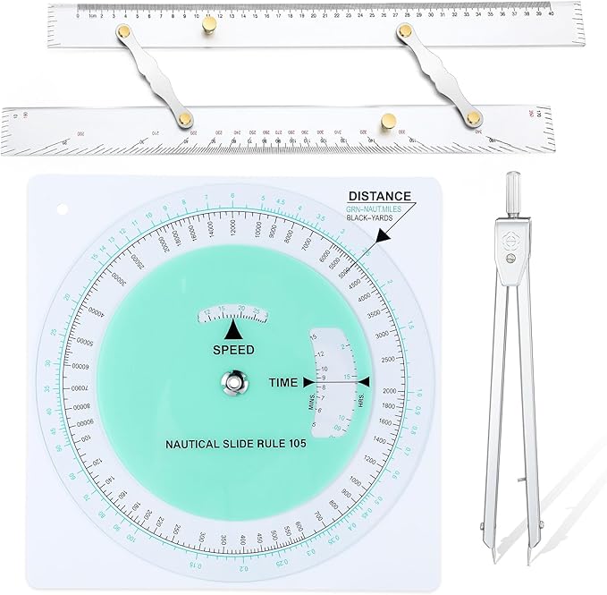 3 Pcs Marine Navigation Kit, Basic Navigation Set Include 18" Marine Parallel Ruler with Clear Scales, 8" Diameter Nautical Plotter Protractor, 6" Fixed Point Divider for Boat Accessories