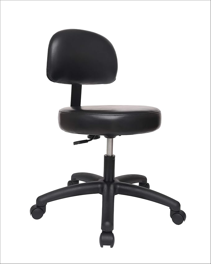 Chair Master Round Vinyl Chair/Stool-Black-for Garage, Counters, Shop, Kitchen, Computer Desks, Drafting Tables. Easy to Clean! (Glides, Low Table 16"-21")