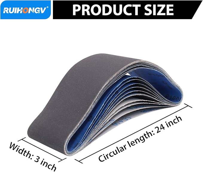 12 Pack 3 x 24 Inch Silicon Carbide Sanding Belts, 3 Each of 400 600 800 1000 Grit 3x24 Sanding Belts Medium Fine Grit Assortment, 3 x 24 Belt Sander Sanding Belts for Woodworking
