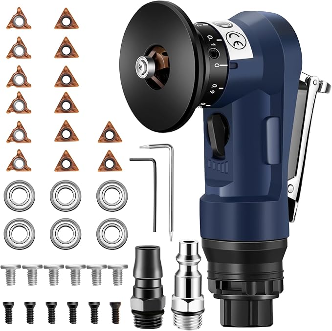 2 in 1 Pneumatic Chamfering Tool- Mini Air Chamfer Tool with Multi-Angle Chamfering Kit,45 Arc Corner Deburring Beveling Chamfer Machine for Metal, Acrylic,Woodworking (Blue)