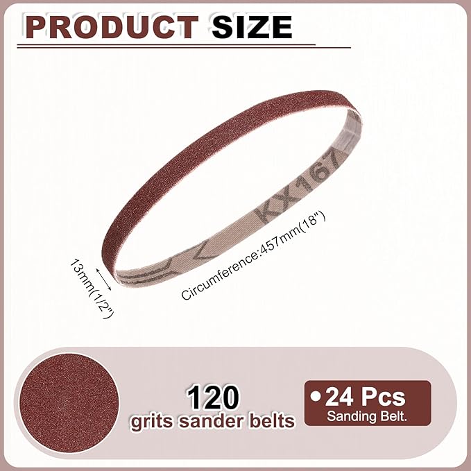 HARFINGTON 1/2 x 18 Inch Sanding Belts, 24 Pcs 120 Grits Aluminum Oxide Abrasive Belt Sander File Belt for Woodworking, Metal Polishing, Knife Sharpener